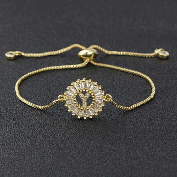 Jewelry - Initial Y micro pave cubic zircon 18k gold plated letter charm bracelet